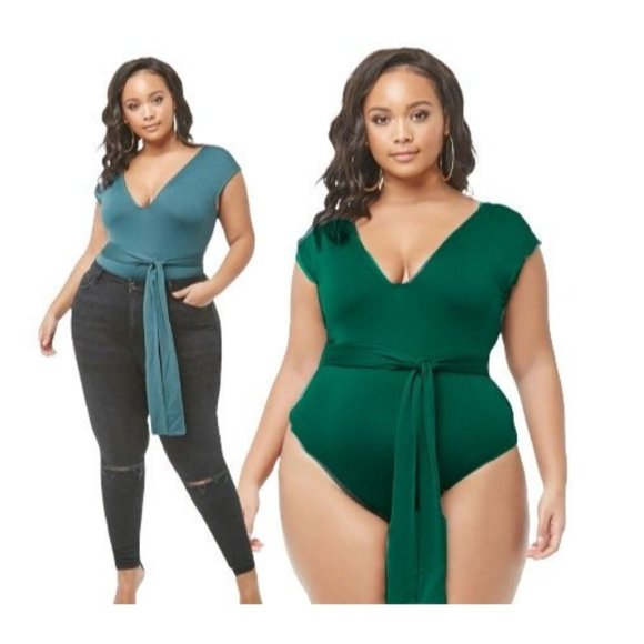 Forever 21 Tops - Bodysuit jumpsuit belted green thong plus size